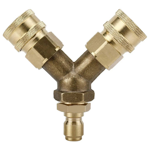 Y Shape Pressure Washer Tee Splitter Brass Quick Connect Three Eighths Inch Fittings Converts One Gun Into Two Power Washers