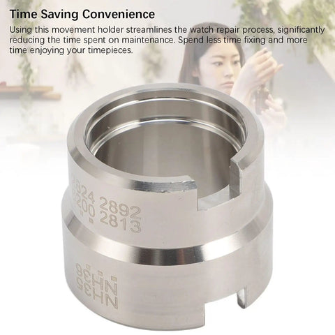 Pro-Grade Aluminum Watch Movement Holder For NH35 NH36 2824 2892 2813 2836 8200 Movements, focus on metal structure and engraving.