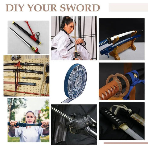 Dope Silk Ito Sageo Wrapping Cord 9.8 Ft Blue And White 0.4 Inch Wide For Sword Handle Tsuka Tsukamaki Scabbard Decorative Rope Perfect For Japanese Samurai Sword DIY in use with samurai swords and martial arts practice