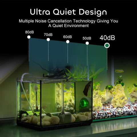 Aquarium with 2-Pack 550GPH Submersible Pump 30W Ultra Quiet Fountain Water Pump 2000LPH for noise reduction demonstration, 40dB