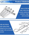 304 Stainless Steel Cotter Pin Kit With 200 Pieces Assortment Hitch Clips showing smooth and durable finish.