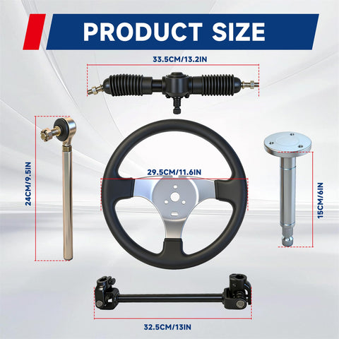 Beefed Up 300mm Steering Wheel Steel Kit With 320mm Rack And Pinion Adjustable Shaft Replacement For 110cc Go Kart ATV Components