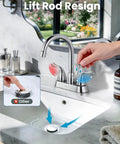 Two-Handle Chrome 4-Inch Centerset Bathroom Faucet With Drain Assembly And Supply Hoses, 360-Degree Rotating Spout in use