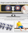 Double Closet Door Track Hardware Kit For Quiet Sliding Adjustable 20 To 158 Inch Aluminum Barn Door System in champagne finish with silent nylon and zinc alloy rollers, showing 4 high load capacity silent rollers with cleaning demonstration.