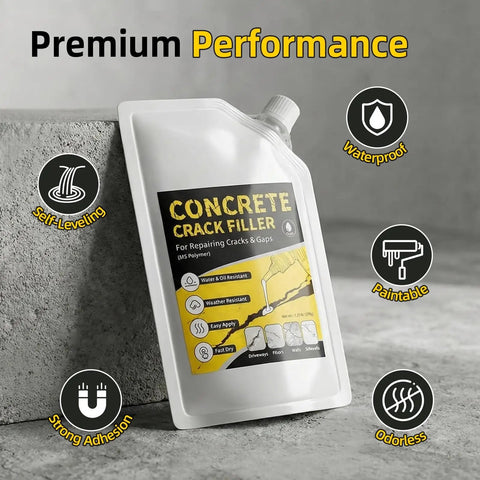Front view of a Self Leveling Concrete Crack Filler Kit 4 Pack All In One With Waterproof And High Elasticity, showing label details.