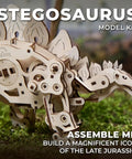 Stegosaurus 3D Puzzle Kit For Adults, Mechanical Dinosaur Model With 305 Pieces, DIY Assembly Project, Hands On Dino Build Gift, Educational And Fun For Grownups And Kids, Interactive Gear System. Wooden stegosaurus side view on moss