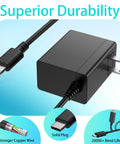 Fast USB-C Charger For Nintendo Switch With USB-C Cord, Compatible With Switch OLED, Switch Lite, And Steam Deck, Powers TV Mode Dock, High Output For Smooth Console Play On Big Screen. Black USB-C charger with cable and solid plug, 20000+ bend lifespan