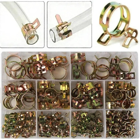 Premium 165 Piece Stepless Spring Hose Clamp Kit Ranging From 6Mm To 22Mm For Fuel Water Lines Air Tube Hoses Ultimate Fastener Assortment Set For Any Car Tune Up Or Diy Plumbing Job You Need, assorted stainless steel clamps in storage box
