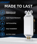 Three Way Decorator Light Switch 15 Amp 120 To 277 Volt AC Easy Install Rocker Paddle Self Grounding Residential And Commercial Grade UL Listed Replacement Wall Switch Glossy White Pack Of 10 with features list