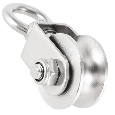 U Type Swivel Pulleys Set of 2, Stainless Steel 304, Duplex Bearings, Super Quiet Detachable Wheel, 360 Degree Rotation, Built Tough Heavy Duty Traction Wheel, Indoor Outdoor Use, 441 Lbs Load Capacity, Rust Resistant, stainless steel pulley with swivel ring and double wheel