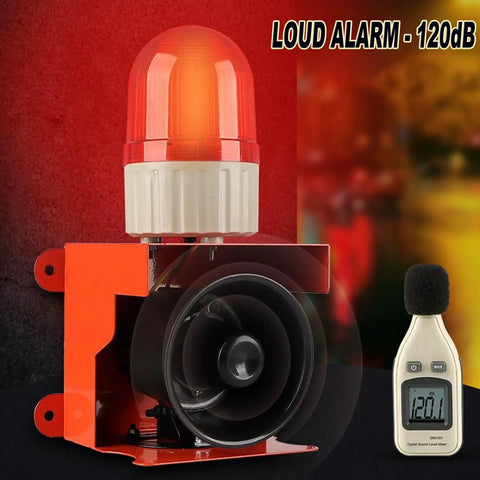 Heavy Duty Sound And Light Alarm Siren With LED Strobe For Factories And Terminals Red 24V 120dB Horn Loud Warning Lamp