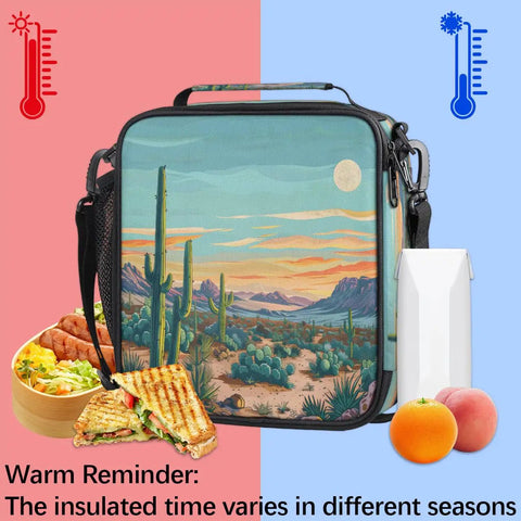 Desert Cactus Lunch Bag With Thick Insulation Leakproof Cooler Tote On The Go with food items around it