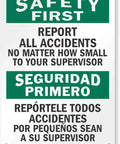 Heavy Duty Bilingual Safety Sign Saying Report All Workplace Accidents To Supervisor 10X14 Inch Durable HDPE Plastic Wall Plaque For Industry Sites Built Tough To Handle Daily Grind Quick Install No Sweat.