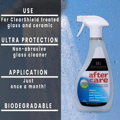 Aftercare Shower Door Cleaner For Glass And Ceramic Non Abrasive Glass Cleaner That Protects and Cons. 500ml bottle on wet surface