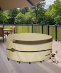 Heavy Duty Waterproof 600D Canvas Round Patio Furniture Cover For All Season Protection Fits Round Tables Up To 48 Inch Diameter And Chairs Durable Outdoor Cover on deck.