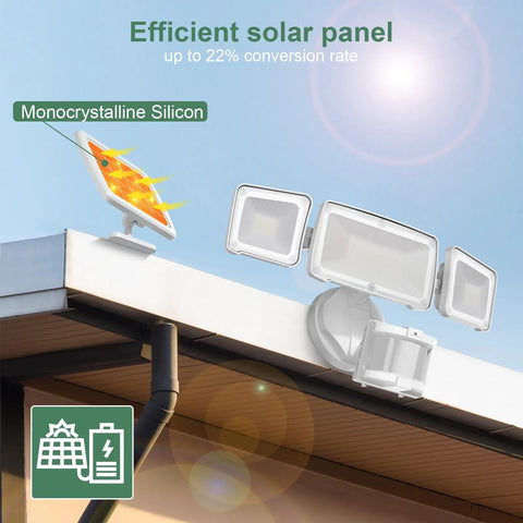 Solar Security Light With Motion Sensor Rechargeable 2400mAh Battery Delivers 1600 Lumen Flood Light IP65 Weatherproof