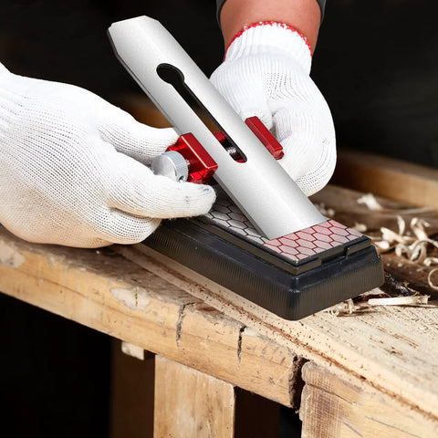 Honing Guide With Whetstone Red Off Center Upgrade For Consistent Sharpening Diamond Stone Set used for sharpening on a bench