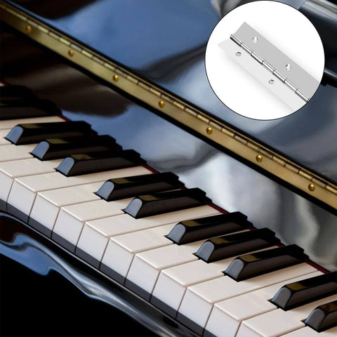48 Inch 304 Stainless Steel Piano Hinge With Holes Heavy Duty Continuous Hinge for marine doors and cabinets, shown on piano.