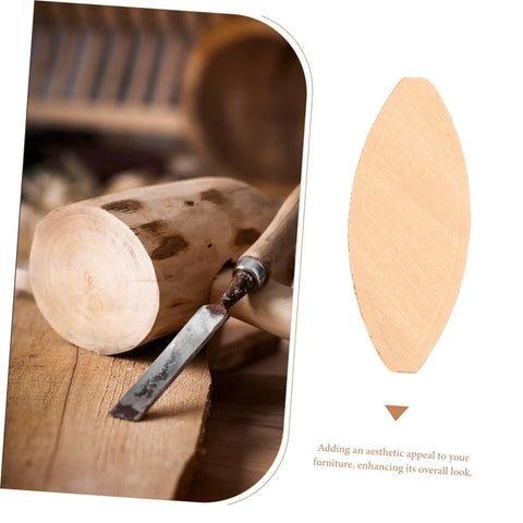 100Pcs Wood Joining Biscuits Set For Rock Solid Furniture Joints with a single light yellow wood biscuit shown on a white background