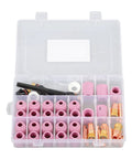 58 Piece Pro Grade TIG Welding Torch Kit For WP9 WP20 WP25 with stubby back cap, copper collets, gas lens, ceramic nozzles in case