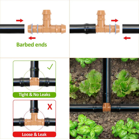 1/2 Inch Drip Irrigation Fittings Kit With 34 Pieces for 1/2 Inch Tubing in use with tees and tight barbed connectors