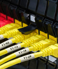 Heavy Duty Heat Shrink Tube Labels Half Inch By 5 Feet Badass Adhesion on labeled yellow cables in server rack.