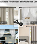 Heavy Duty Curtain Rod For Sliding Glass Door Adjustable 34 To 93 Inches 1 Inch Diameter Matte Black Finials No Sag Up To 30 Lbs Ideal Window Treatment For Bedroom Living Room Indoor Outdoor Use shown in various setups including living room and patio.
