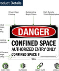 Badass Confined Space Safety Sign 10X14 Inch Warning Plaque For Restricted Entry Zones Built Like A Tank Heavy Duty Industrial Grade Fade Resistant Weatherproof Outdoor Indoor Use Straight Up Made In USA with bright colors and safety warnings.