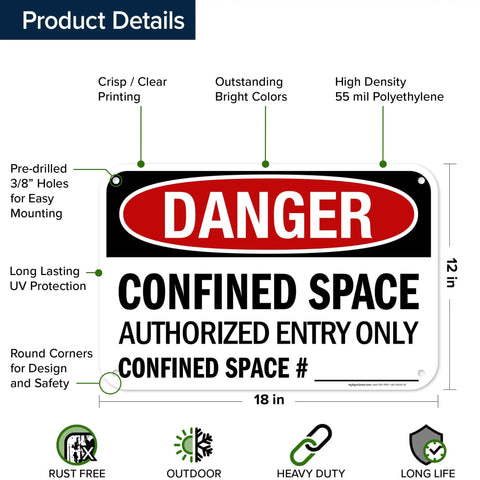 Badass Confined Space Safety Sign 10X14 Inch Warning Plaque For Restricted Entry Zones Built Like A Tank Heavy Duty Industrial Grade Fade Resistant Weatherproof Outdoor Indoor Use Straight Up Made In USA with bright colors and safety warnings.