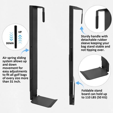 Wall Mount Golf Bag Storage Rack With Air Spring Sliding System Space Saving Golf Bag Holder features highlighted components