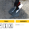 A hand applying Patch And Rapid Curing Mortar Repair For Indoor And Outdoor Use, Light Gray, 858 Ml on concrete with a trowel.