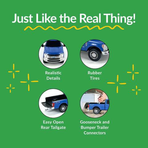 Realistic Ford Gooseneck Truck Toy And Trailer Hitch 1 To 20 Scale Farm Toy Set; features realistic details like rubber tires and open rear tailgate.