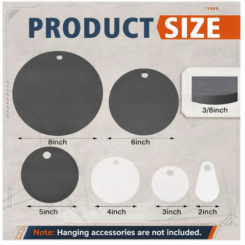 AR500 Steel Circle Shooting Targets Six Pack Three Eighths Inch Thick With multiple diameter sizes shown