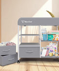 Must Have Portable Baby Changing Table With Waterproof Pad And Diaper Station Dresser Style Organizer With 3 Storage Baskets And Mobile Nursery Organizer displayed in a room