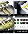 Qugurlid Electric Tube Cutting Machine With Auto Heat Shrink Feature And Stainless Steel Body for cutting rubber hoses, showing features like automatic stop and durable blades.