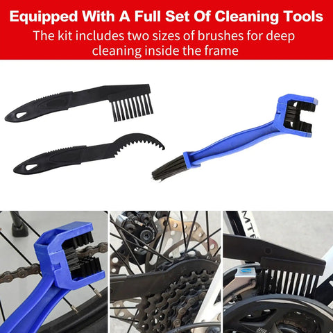 Clear View Bike Chain Cleaner Kit With Large And Small Brush Tools For Deep Clean Of Mountain And Road Bike Chains