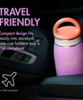 On The Go Breast Milk Chiller And Storage Container For Pumping Parents Double Walled Stainless Steel Keeps Fresh Milk Chill Up To 17 Hours 10 Oz Purple in car cup holder.
