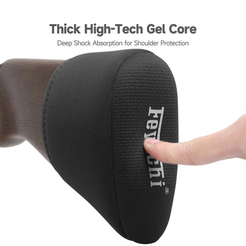 Gel Filled Slip On Recoil Pad For Shotguns And Rifles, Shock Absorbing Pad pressed by finger to show softness, easy to install