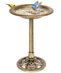 Weather Resistant Outdoor Polyresin Bird Bath With 28 Inch Pedestal And 20 Inch Bowl In Antique Copper Finish For Garden Backyard And Patio