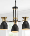 20 Inch Dope Black And Brass Gold Modern Metal LED Pendant Light Fixture With Adjustable Hanging Ceiling Lamp For Kitchen Island And Bedroom Lighting Black Shade LED Bulb Included showcasing 3 black shades hanging in bright room