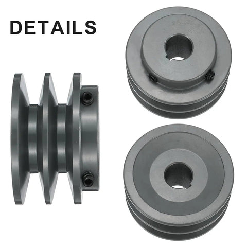 Three Quarter Inch Bore V Belt Sheave With Outer Diameter Three Point Zero Five Inches Double Groove Cast Iron Web Pulley viewed from top and side