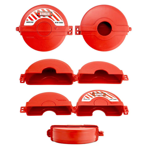 Gate Valve Lockout For Two And A Quarter To Five Inch Valves Red Lockout Device Made From Non Conductive Plastic Surrounds Water Spigot