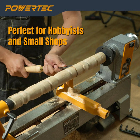 Powerful 10 Inch X 18 Inch Benchtop Mini Wood Lathe With Cast Iron Body and Five Speed Settings, woodworking in action