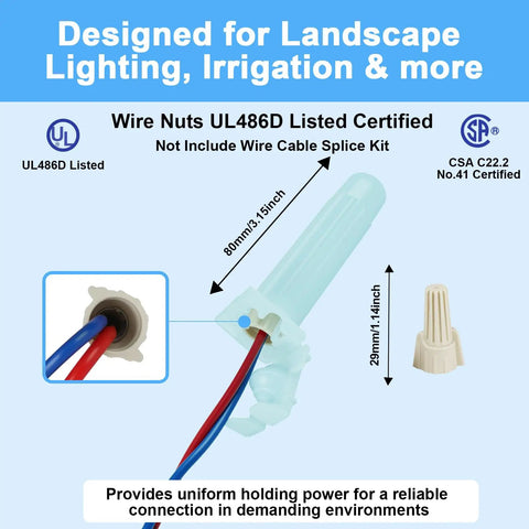 25 Pack Waterproof Direct Burial Wire Nut Splice Kit 22 AWG to 10 AWG for landscape lighting and irrigation valves