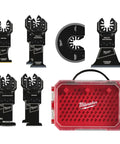 9Pc Oscillating Multi Tool Blade Kit With Slick Quick Swap Feature showing sharp steel blades and durable storage case.