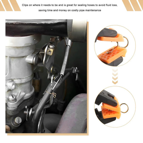 Close-up of 310 Piece Spring Hose Clamps Set 5 To 13mm demonstrating secure fit on metal tubing with orange grip detail