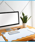 Scalloped Desk Pad With Edge Stitching Large Nonslip Waterproof Table Mat Blue 31.5 x 15.8 Inches Aesthetic Preppy Desk Accessory