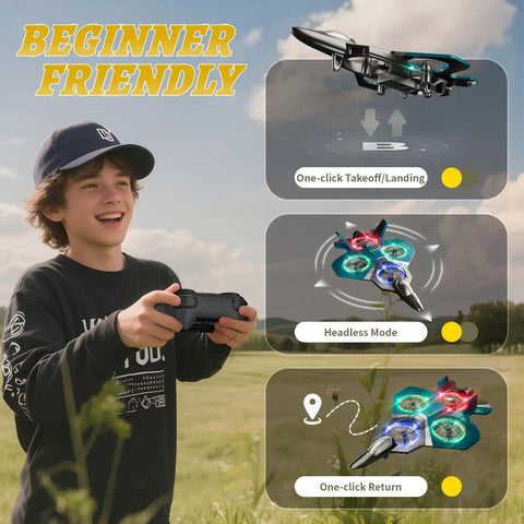 Child using controller with Remote Control Airplane With Three Batteries, Foam RC Plane for Kids and Adults, beginner-friendly features.