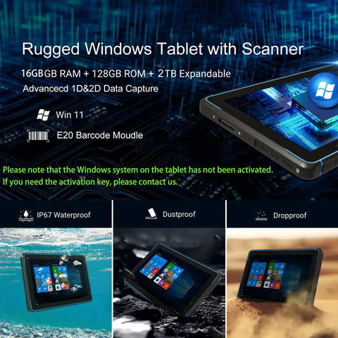 10.1 Inch Rugged Windows 11 Tablet IP68 Waterproof And Drop Resistant With 16Gb Ram 128Gb Storage 10000Mah Battery And Built In Barcode Scanner showing dustproof and waterproof features.