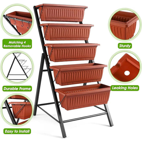 Vertical Raised Garden Bed With Five Tiers Drainage System For Herbs Vegetables And Flowers, Your Go To 4ft Planter For Patio Balcony Greenhouse Outdoor And Indoor Garden Spaces